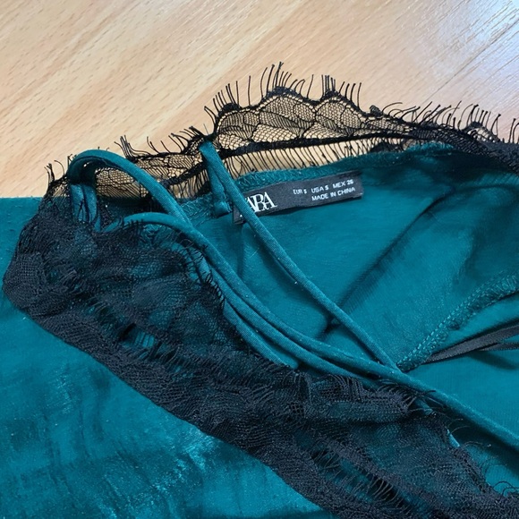 Zara Deep emerald green jumpsuit with Black Lace Detail - Picture 6 of 6